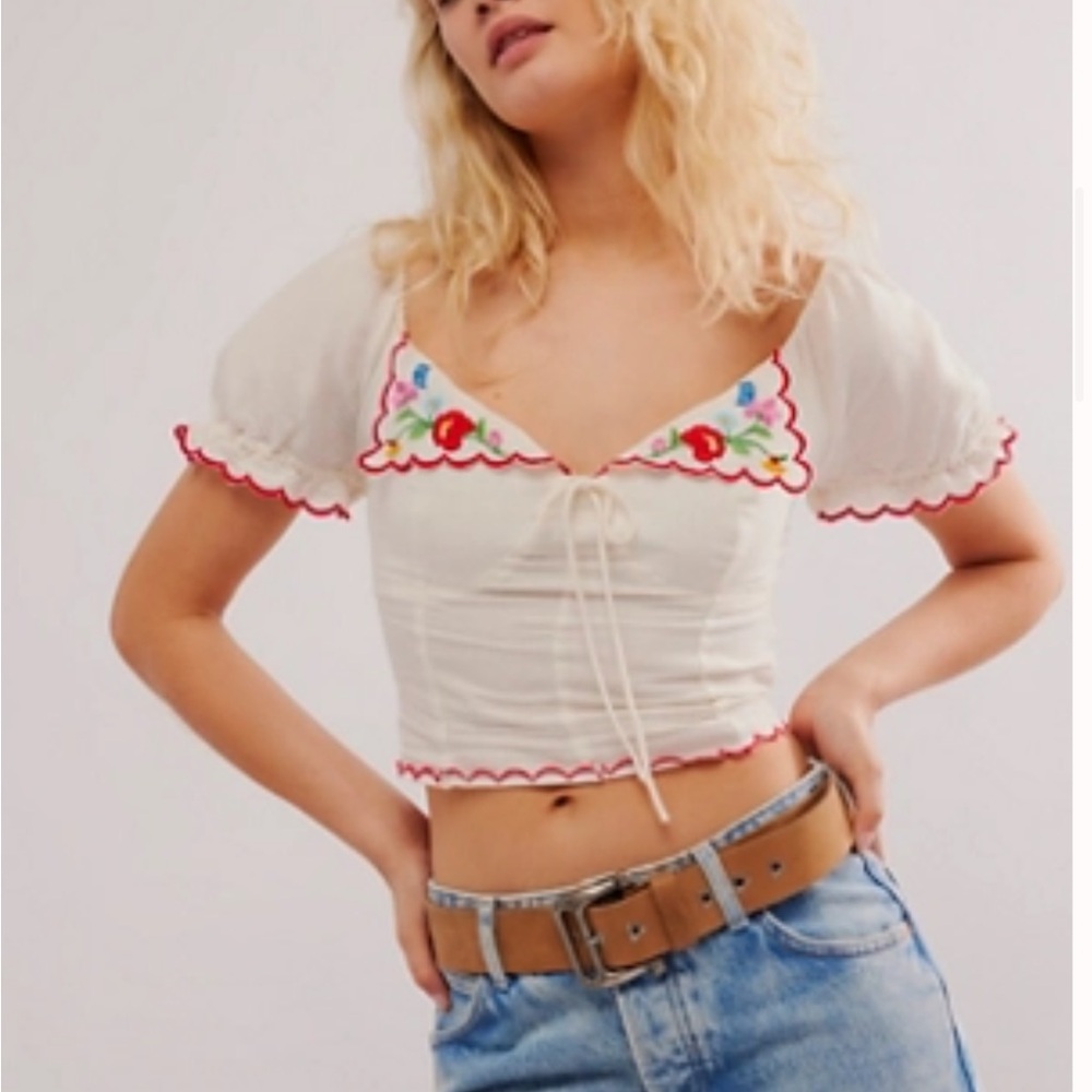 Embroidered White Crop Top